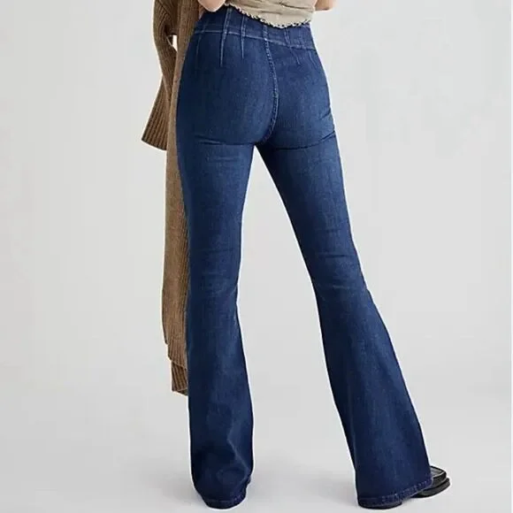 Free People We The Free Jayde Flare Jeans Dark Wash Womens Size 26 Boho Festival - Picture 2 of 15